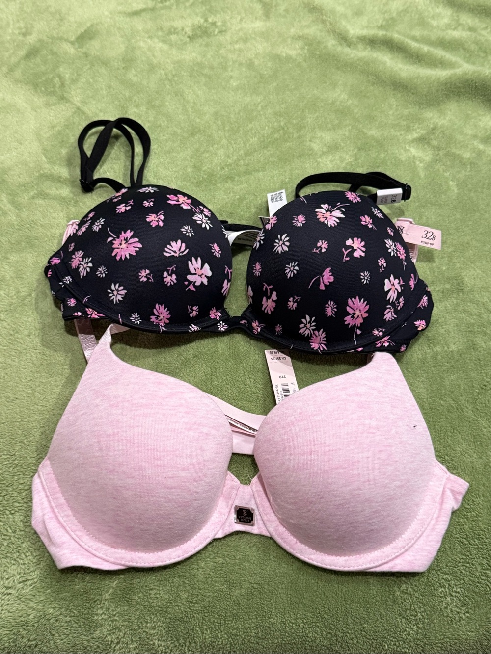 Brand new with tags. Victoria's Secret Black Floral & Light Pink Bra Duo